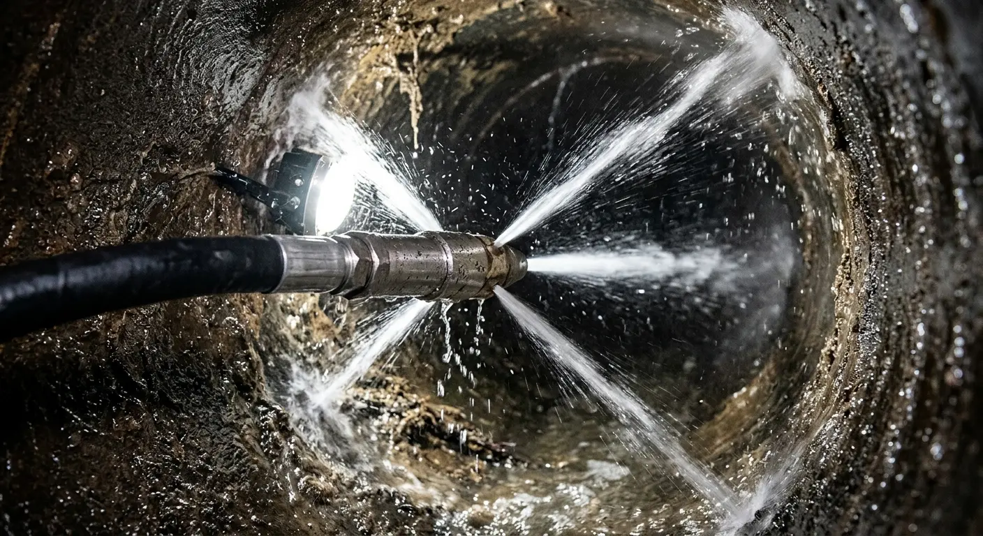 High-pressure hydro jetting nozzle cleaning sewer pipe for Trenchless Sewer Repair in South Amboy